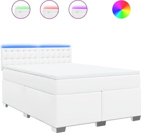 vidaXL Κρεβάτι Boxspring με Στρώμα Λευκό 140x190εκ.από Συνθετικό Δέρμα