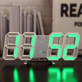 3D LED Διακοσμητικό Ρολόι Τοίχου / Επιτραπέζιο Ρολόι Λευκή Βάση Πράσινο Φως