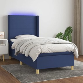 Κρεβάτι Boxspring με Στρώμα &amp; LED Μπλε 90x200 εκ. Υφασμάτινο - Μπλε