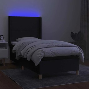 vidaXL Κρεβάτι Boxspring με Στρώμα &amp; LED Μαύρο 100x200 εκ. Υφασμάτινο