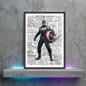 Πόστερ &amp;  Κάδρο Comic Captain America CM009 22x31cm Μαύρο Ξύλινο Κάδρο (με πόστερ)