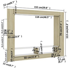 Έπιπλο Τηλεόρασης Λευκό/Sonoma Δρυς 152x22x113 εκ. Επεξ. Ξύλο - Καφέ