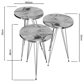 Βοηθητικά τραπέζια Wakmi σετ 3τεμ λευκό μπεζ μαρμάρου μελαμίνης-χρυσό μέταλλο 33x33x55 εκ.