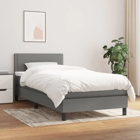 Κρεβάτι Boxspring με Στρώμα Σκούρο Γκρι 90x190 εκ. Υφασμάτινο - Γκρι