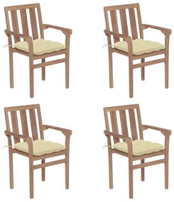 3073396 vidaXL Καρέκλες Κήπου Στοιβαζόμενες 4 τεμ. Μασίφ Ξύλο Teak &amp; Μαξιλάρια Λευκό, 1 Τεμάχιο