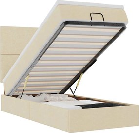 vidaXL Οθωμανικό κρεβάτι με στρώμα &amp; LEDs Cream 90x190cm ύφασμα