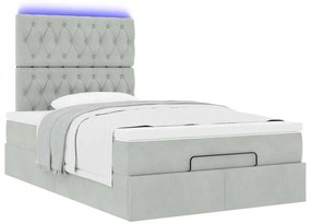 vidaXL Οθωμανικό κρεβάτι με στρώματα & LEDs Ανοιχτό γκρι Βελούδο