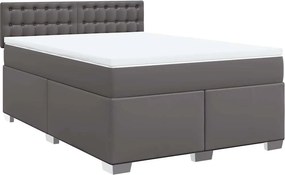 vidaXL Κρεβάτι Boxspring με Στρώμα Γκρι 140x190εκ. από Συνθετικό Δέρμα
