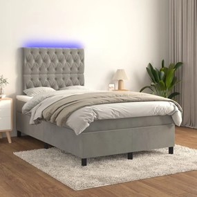 vidaXL Κρεβάτι Boxspring με Στρώμα &amp; LED Αν.Γκρι 120x200 εκ. Βελούδινο