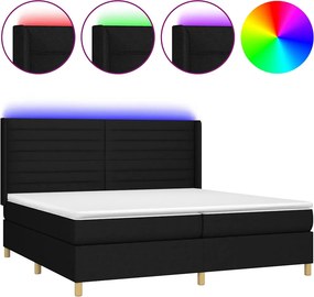 vidaXL Κρεβάτι Boxspring με Στρώμα &amp; LED Μαύρο 200x200 εκ. Υφασμάτινο