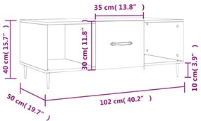 Τραπεζάκι Σαλονιού Γκρι Sonoma 102x50x40 εκ. Επεξεργασμένο Ξύλο - Γκρι