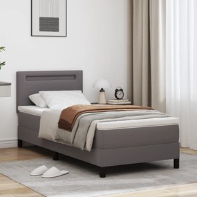 vidaXL Κρεβάτι Box Spring με Στρώμα Γκρι, 100 x 200 εκ, Συνθετική Δέρμα