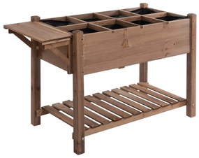 Outsunny Υπερυψωμένο παρτέρι με 8 χωρίσματα, αναδιπλούμενο ράφι, παρτέρι λουλουδιών, γλάστρα, παρτέρι βοτάνων, μασίφ ξύλο, καφέ, 123 x 54 x 80 cm