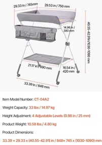 VEVOR Foldable Baby Changing Diaper Station with Side Basket &amp; Wheels Light Gray