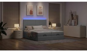 VidaXL Οθωμανικό κρεβάτι με στρώματα & LEDs Ανοιχτό γκρι ύφασμα