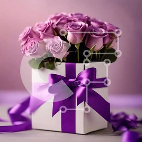 Intra Συλλεκτικό Ξύλινο Παζλ Plywood 4mm - Ρομαντικό κουτί δώρου με μωβ τριαντάφυλλα Σε Ξύλινο Κουτί - Διαστάσεις: 10x10 cm – 25 κομμάτια