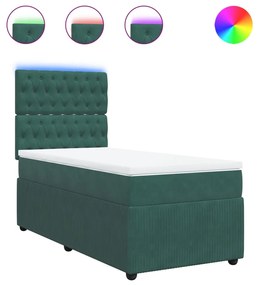 vidaXL Κρεβάτι Boxspring με Στρώμα Σκούρο Πράσινο 100x200εκ. Βελούδινο