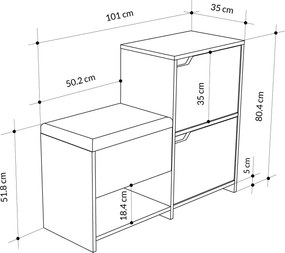 Παπουτσοθήκη Ανθρακί / Δρυς HAVEN 101,5x35,5x80,5