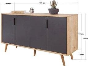 Κονσόλα Sapphire Δρυς / Ανθρακί PRIVI 150x44x18