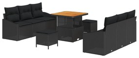 vidaXL 9 κομματική σετ κήπου με μαξιλάρια Μαύρο Πολυ Ρατάν Ακκασία