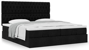 vidaXL Οθωμανικό Κρεβάτι με Στρώματα Μαύρο 200x200cm Ύφασμα