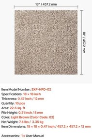 VEVOR Carpet Tiles 457x457 mm, 10 Pack Carpet Square Rug Detachable &amp; Damage-free, Self Adhesive Home Floor Soft Plush Padded for 2.1㎡ Coverage, Easy DIY for Living Room &amp; Bedroom, Light Brown