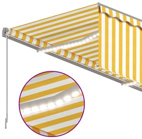 vidaXL Τέντα Συρόμενη Χειροκίνητη με Σκίαστρο&LED Κίτρινο/Λευκό 4x3 μ.