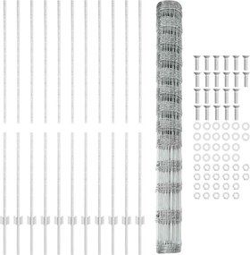 vidaXL Εξωτερική άγρια περίφραξη με στήλες 25 x 1,5 m Ασημί Δίχτυ