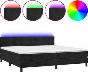 vidaXL Κρεβάτι Boxspring με Στρώμα &amp; LED Μαύρο 200x200 εκ. Βελούδινο