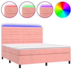 vidaXL Κρεβάτι Boxspring με Στρώμα & LED Ροζ 180x200 εκ. Βελούδινο