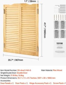 VEVOR Swinging Cafe Doors 91.4x106.7 cm Arched Top Pine Wood with Hinges Log