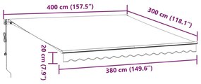 Τέντα Πτυσσόμενη Αυτόματη με LED Ανθρακί / Λευκή 400x300 εκ. - Ανθρακί