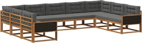 vidaXL Σειρά Καναπέ Εξωτερικού με μαξιλάρι 9 pcs Φυσικό και Ανθρακί