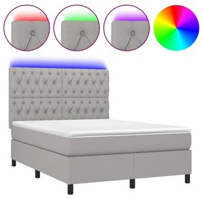 vidaXL Κρεβάτι Boxspring με Στρώμα & LED Αν.Γκρι 140x190εκ. Υφασμάτινο