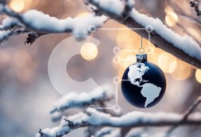 Intra Συλλεκτικό Ξύλινο Παζλ Plywood  4mm - Κλαδί διακοπών με στολίδι παγκόσμιου χάρτη Σε Ξύλινο Κουτί - Διαστάσεις: 10x10 cm – 25 κομμάτια