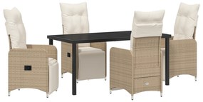 vidaXL Set 5 κομματιών για φαγητό στον κήπο με μαξιλάρια Μπεζ Πολυ Ράταν