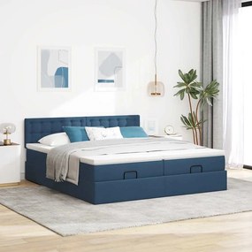 vidaXL Οθωμανικό κρεβάτι με στρώματα &amp; LEDs Μπλε 180x200cm ύφασμα