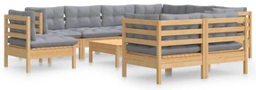 vidaXL Σαλόνι Κήπου Σετ 10 Τεμαχίων Μασίφ Ξύλο Πεύκου &amp; Γκρι Μαξιλάρια