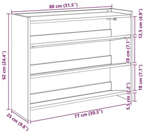 Ράφι παπουτσιών Λευκό 80x25x62 cm Κατασκευασμένο ξύλο - Λευκό