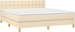 vidaXL Κρεβάτι Boxspring με Στρώμα &amp; LED Κρεμ 180x200 εκ. Υφασμάτινο