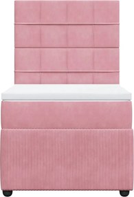 vidaXL Κρεβάτι Boxspring με Στρώμα Ροζ 90x190 εκ. Βελούδινο