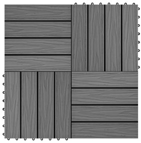 vidaXL Πλακάκια Deck 11 τεμ. Ανάγλυφα Γκρι 30x30 εκ. 1 μ² WPC