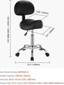 VEVOR Saddle Stool Swivel Stool with Backrest PU Leather Height Adjustable Black