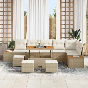 vidaXL Σετ Καναπέ Κήπου με μαξιλάρι 10 pcs Μπεζ Πολυ ράταν