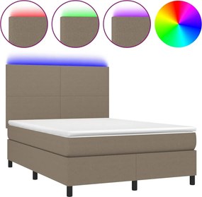 vidaXL Κρεβάτι Boxspring με Στρώμα &amp; LED Taupe 140x190 εκ. Υφασμάτινο