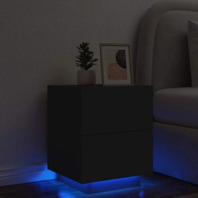 vidaXL Κομοδίνο με Φώτα LED Μαύρο από Επεξεργασμένο Ξύλο