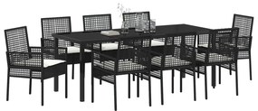 vidaXL Σετ Γευμάτων Κήπου 9 Τεμαχίων με Μαξιλάρια Μαύρο Πολυ Ρατάν