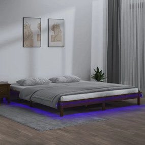 vidaXL Πλαίσιο Κρεβατιού με LED Καφέ Μελί 160 x 200 εκ. από Μασίφ Ξύλο