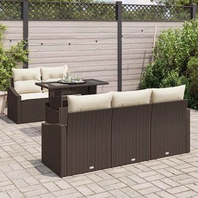vidaXL Σετ Καναπέ Κήπου 6 pcs Καφέ και κρεμ συνθετικό ρατάν