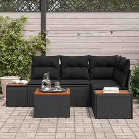 vidaXL Σετ Καναπέ Κήπου με μαξιλάρι 4 pcs Μαύρο Πολυρατάν